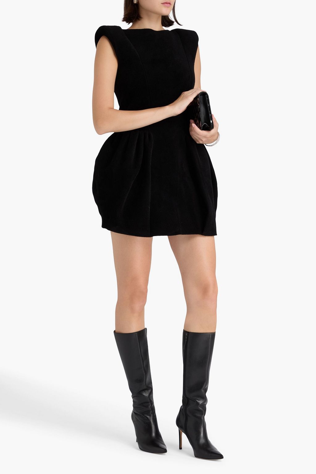 VERSACE فستان قصير من الصوف الناعم بصميم مزموم