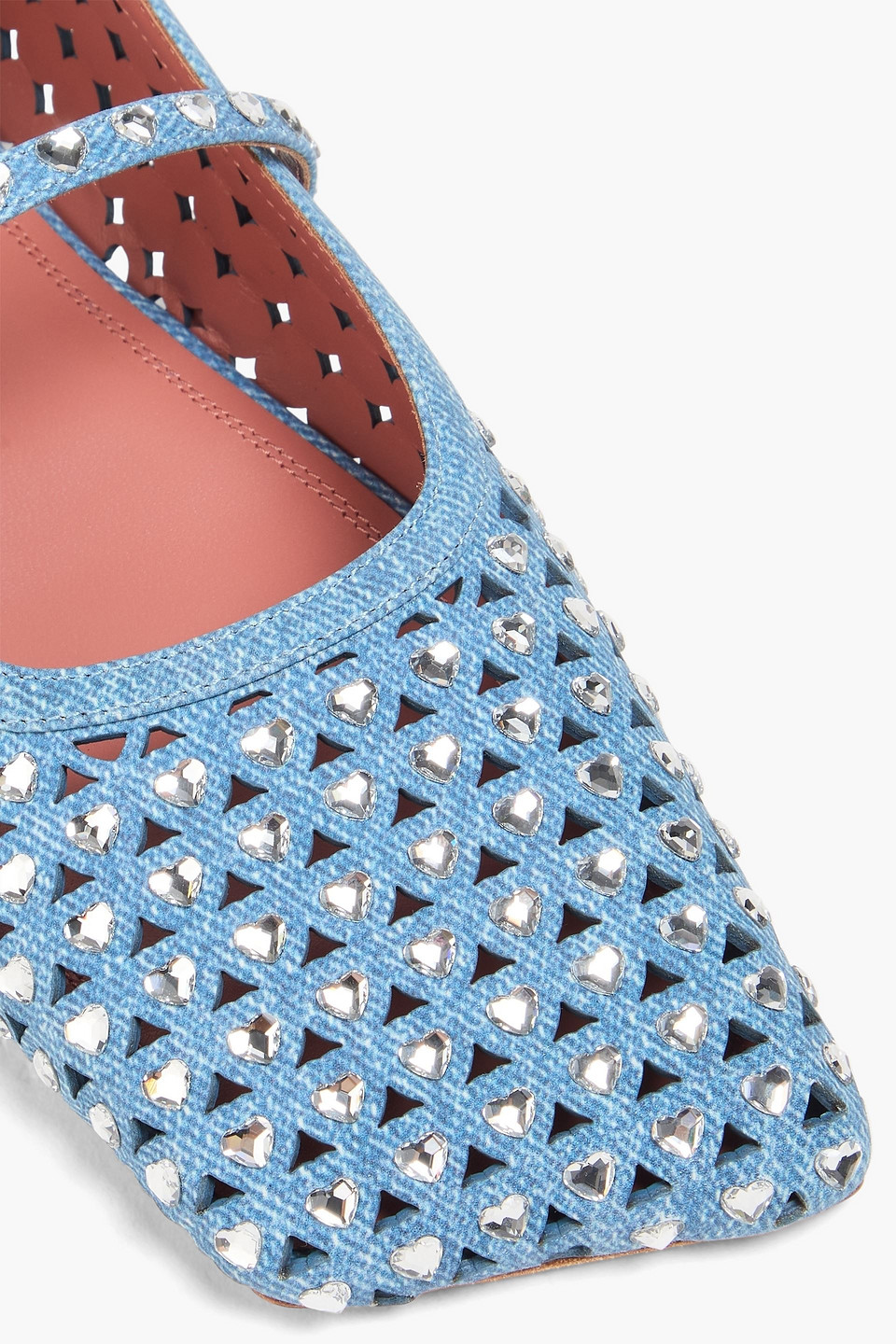 AMINA MUADDI ANE LASER-CUT DENIM-EFFECT PRINT SUEDE BALLET FLATS