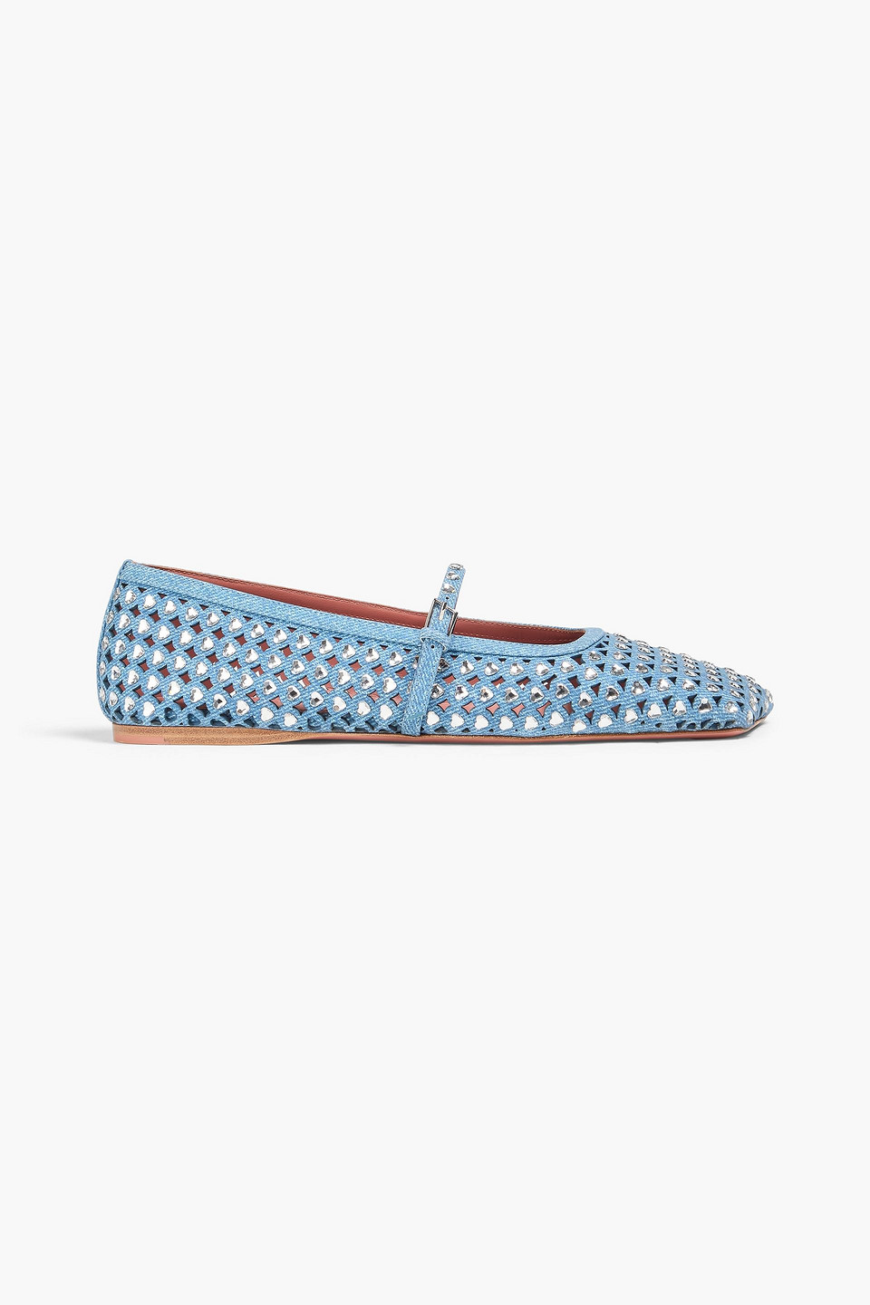 AMINA MUADDI ANE LASER-CUT DENIM-EFFECT PRINT SUEDE BALLET FLATS