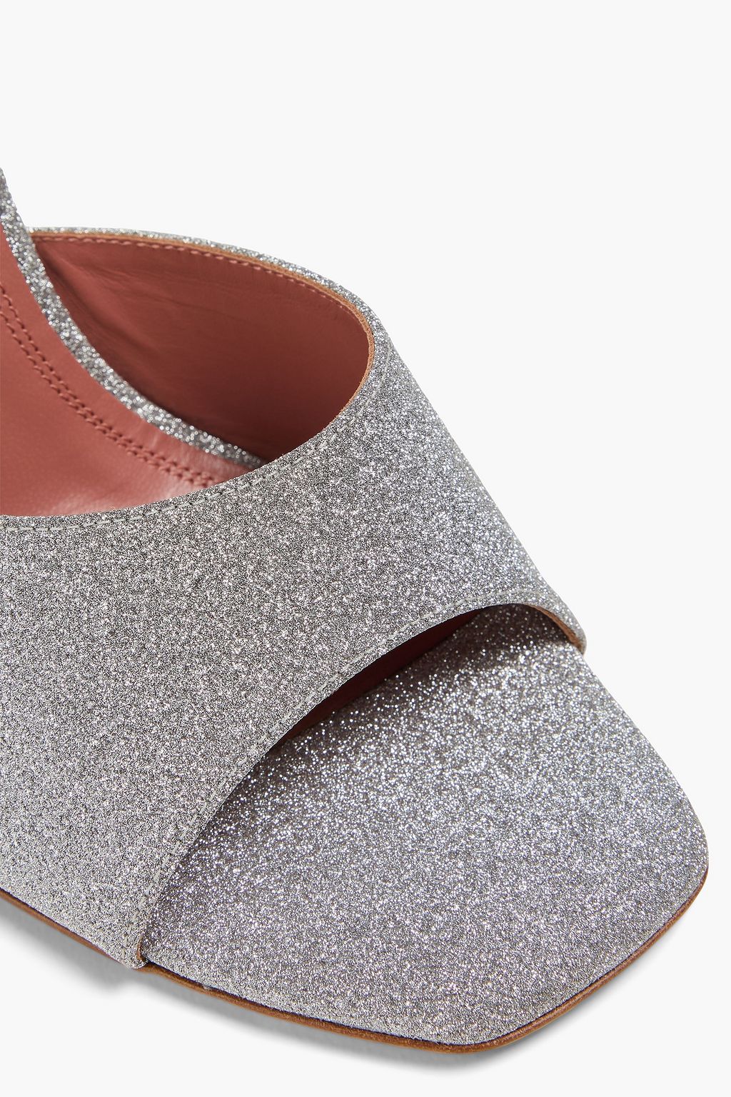 AMINA MUADDI Lupita Mules aus Leder mit Glitter-Finish und Keilabsatz