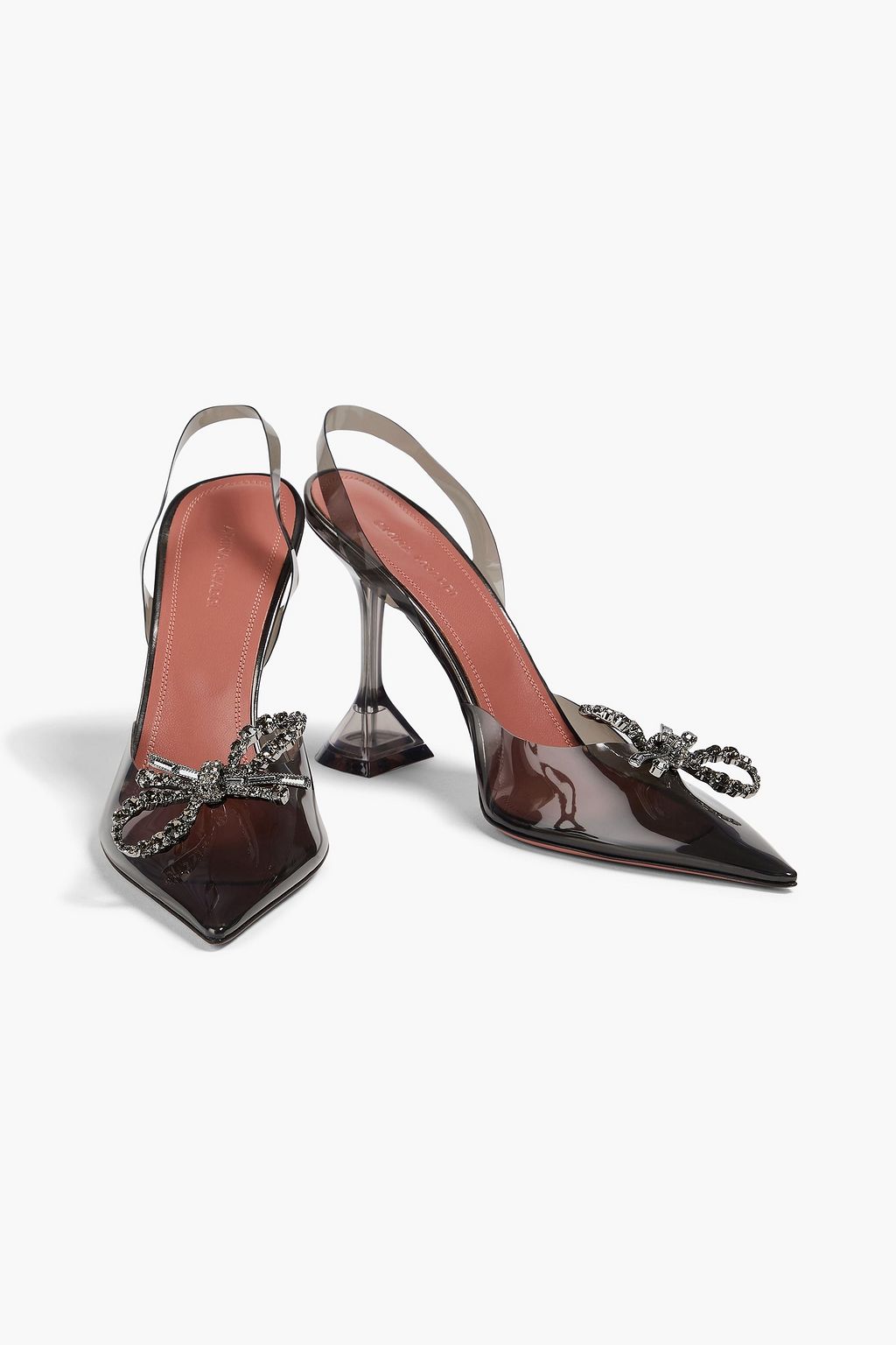 AMINA MUADDI Rosie crystal-embellished bow-detailed PVC slingback pumps