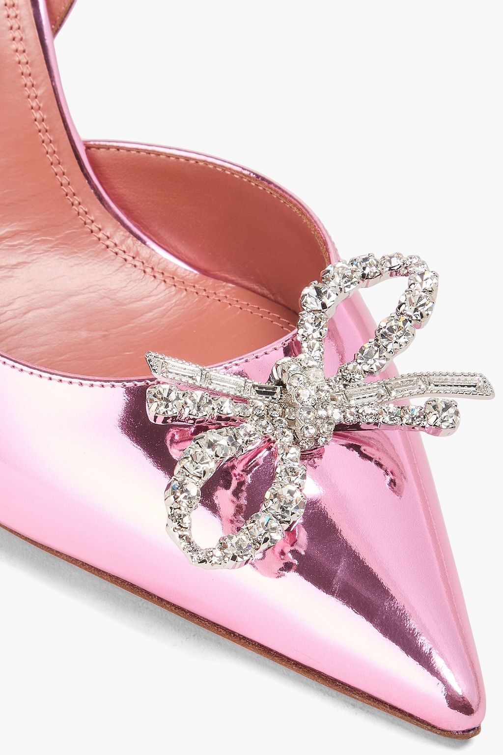 AMINA MUADDI Rosie crystal-embellished bow-detailed mirrored-leather slingback pumps