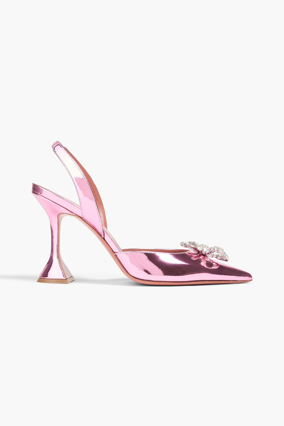 Amina Muaddi Rosie Crystal-embellished Bow-detailed Mirrored-leather Slingback Pumps In Pink