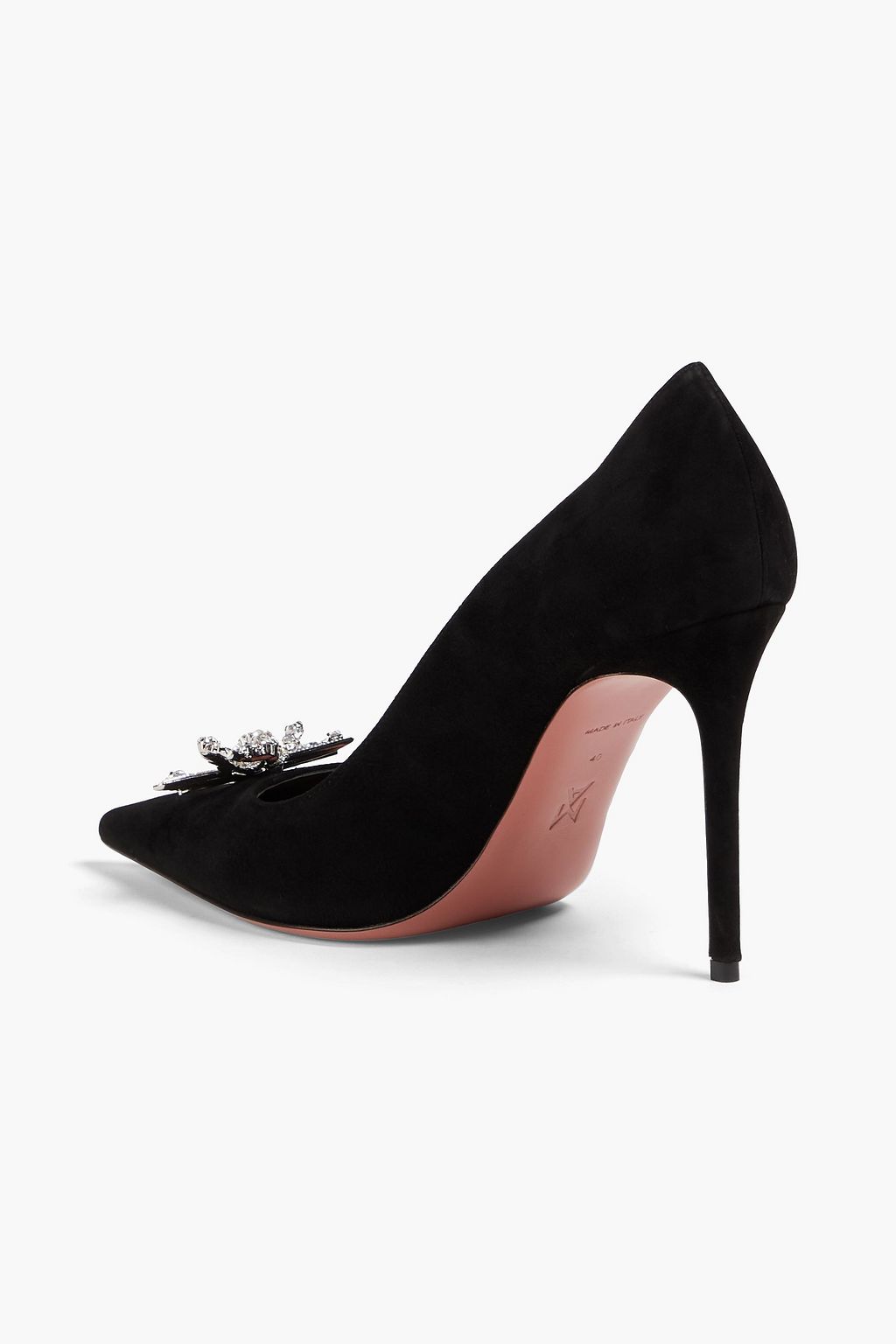 AMINA MUADDI Pumps aus Veloursleder mit Kristallverzierung