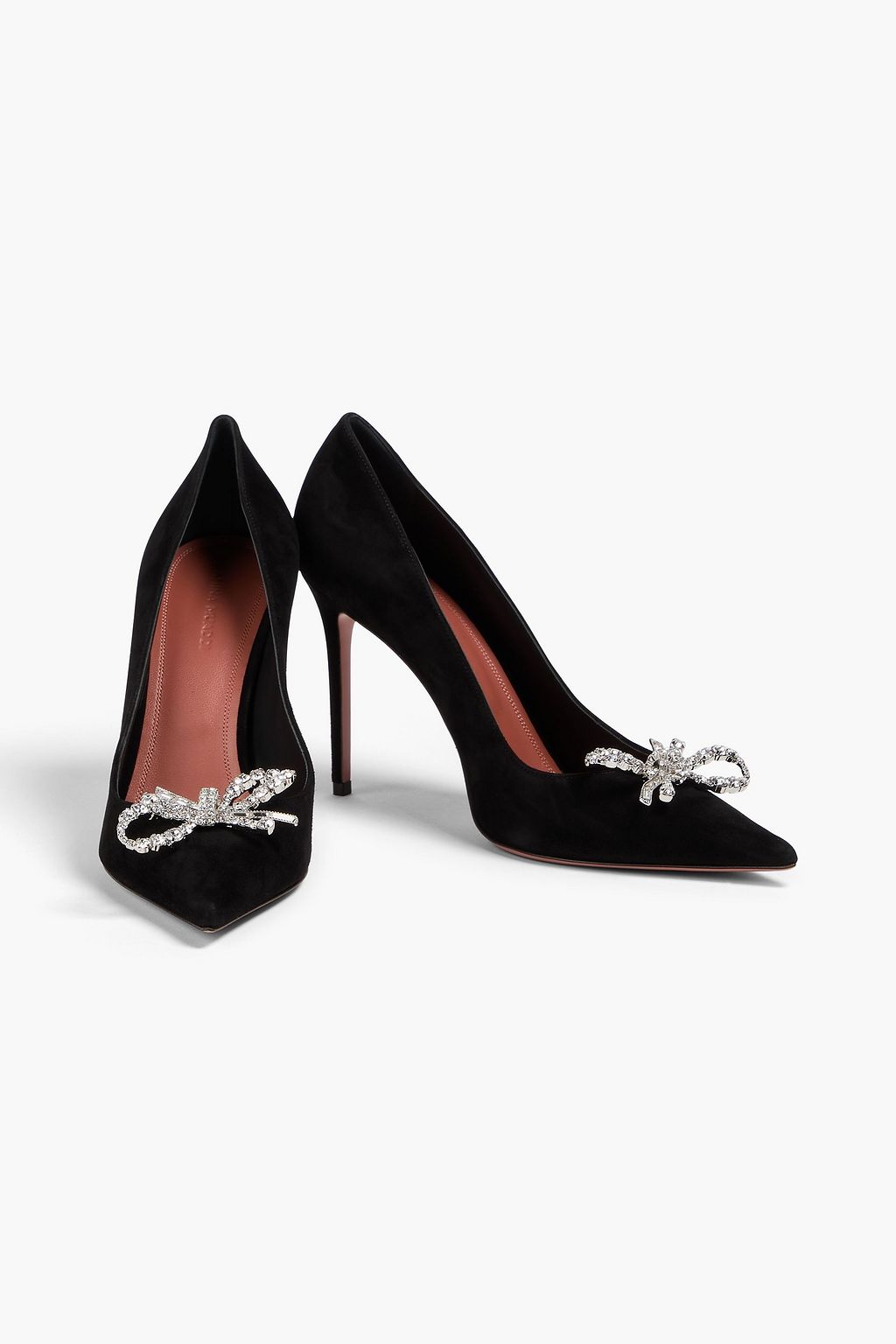 AMINA MUADDI Pumps aus Veloursleder mit Kristallverzierung