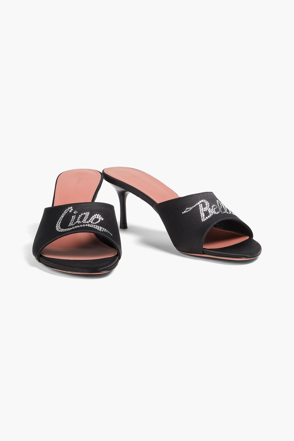 AMINA MUADDI BELLA CRYSTAL-EMBELLISHED SATIN MULES