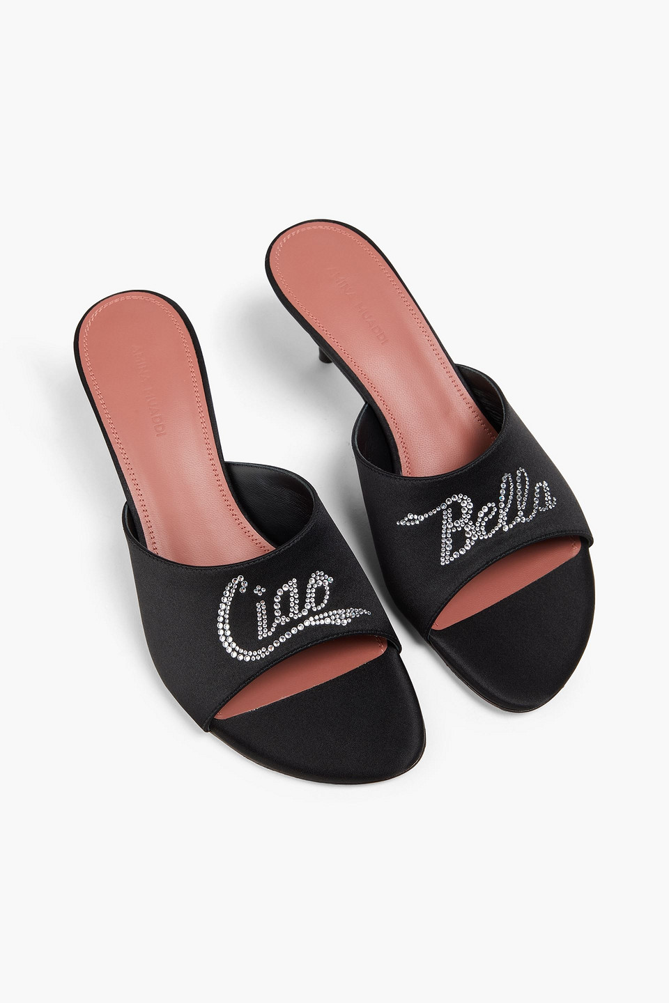 AMINA MUADDI BELLA CRYSTAL-EMBELLISHED SATIN MULES
