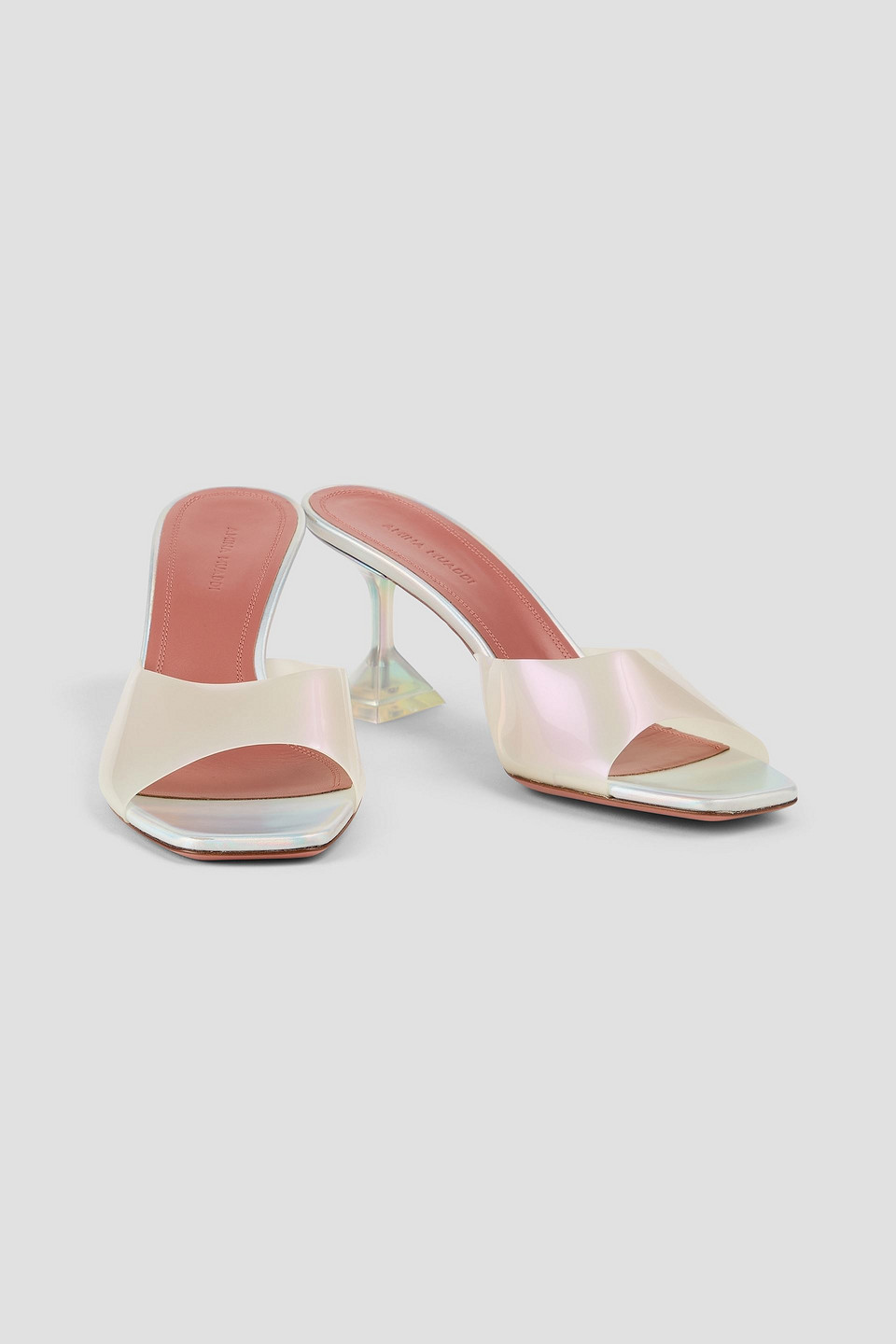 Amina Muaddi Lupita Iridescent Pvc Mules In Neutral