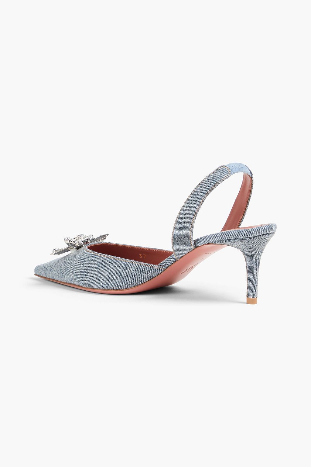 AMINA MUADDI Rosie crystal-embellished denim slingback pumps