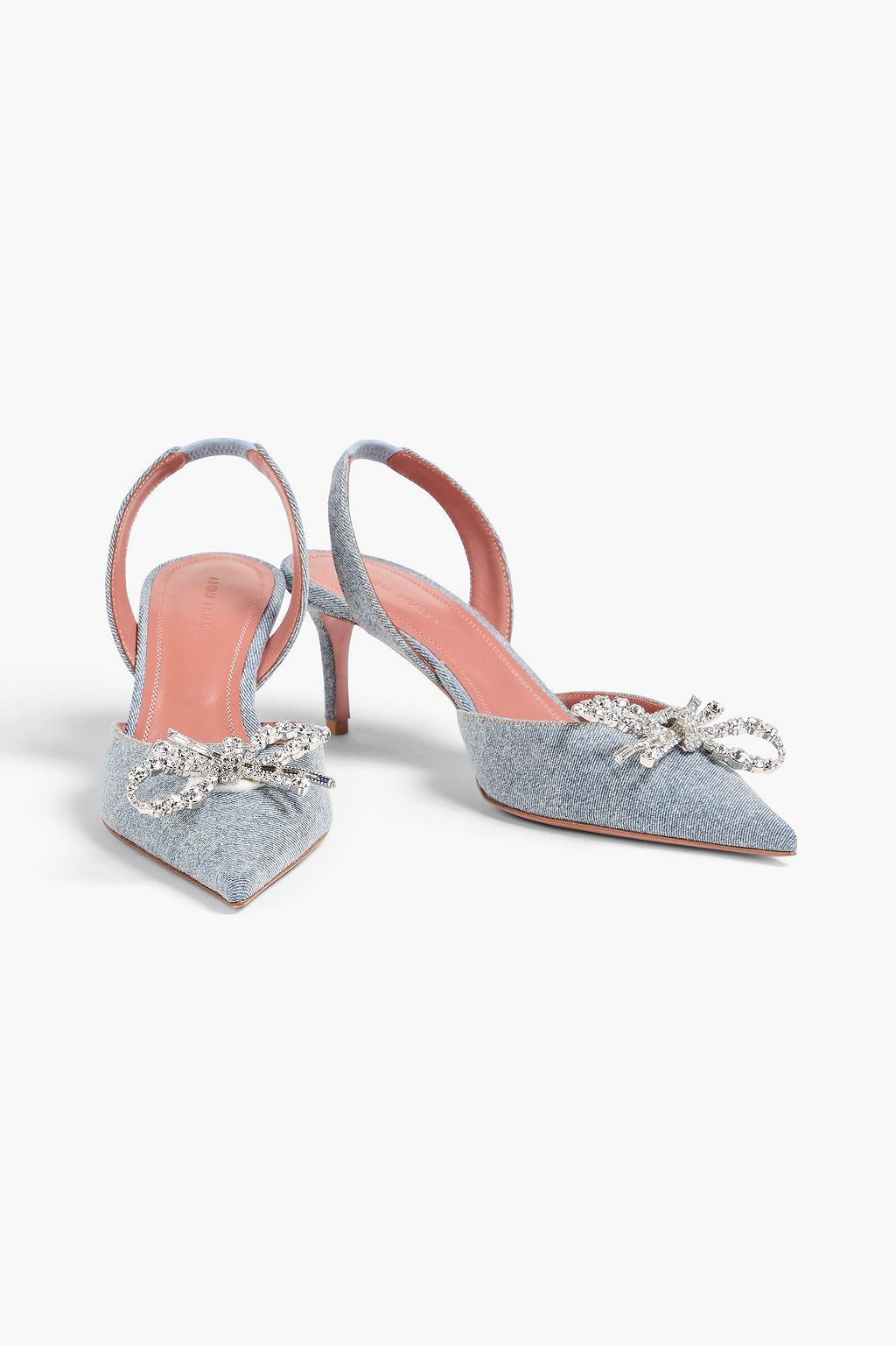AMINA MUADDI Rosie crystal-embellished denim slingback pumps