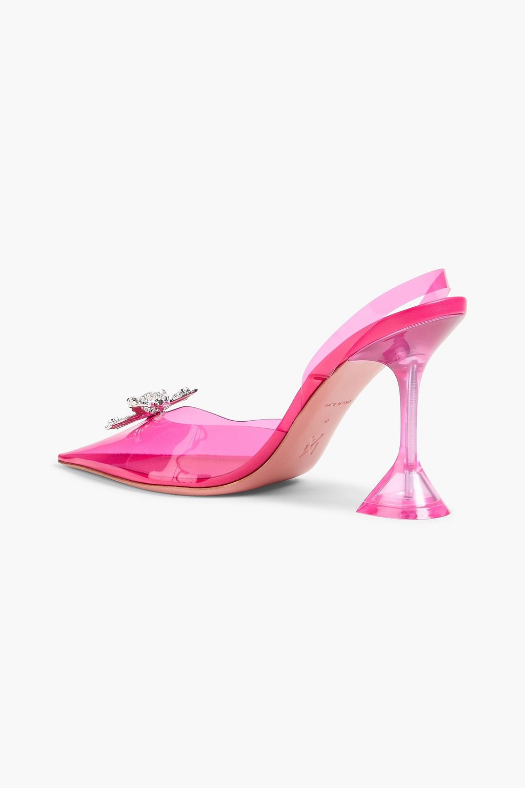 AMINA MUADDI Rosie crystal-embellished bow-detailed PVC slingback pumps