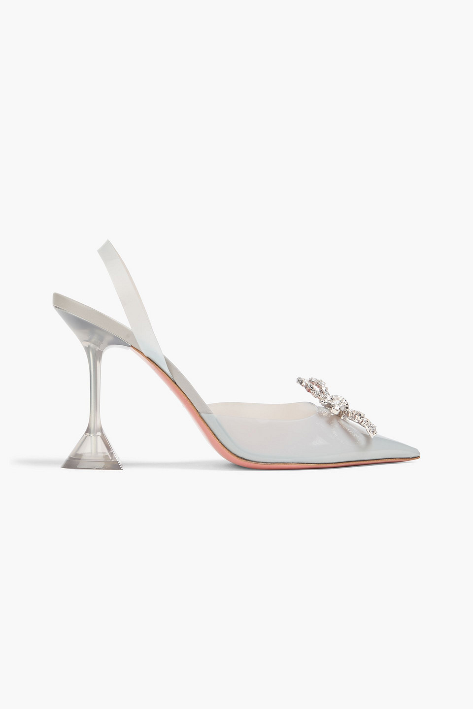Amina Muaddi Rosie Crystal-embellished Bow-detailed Pvc Slingback Pumps In White