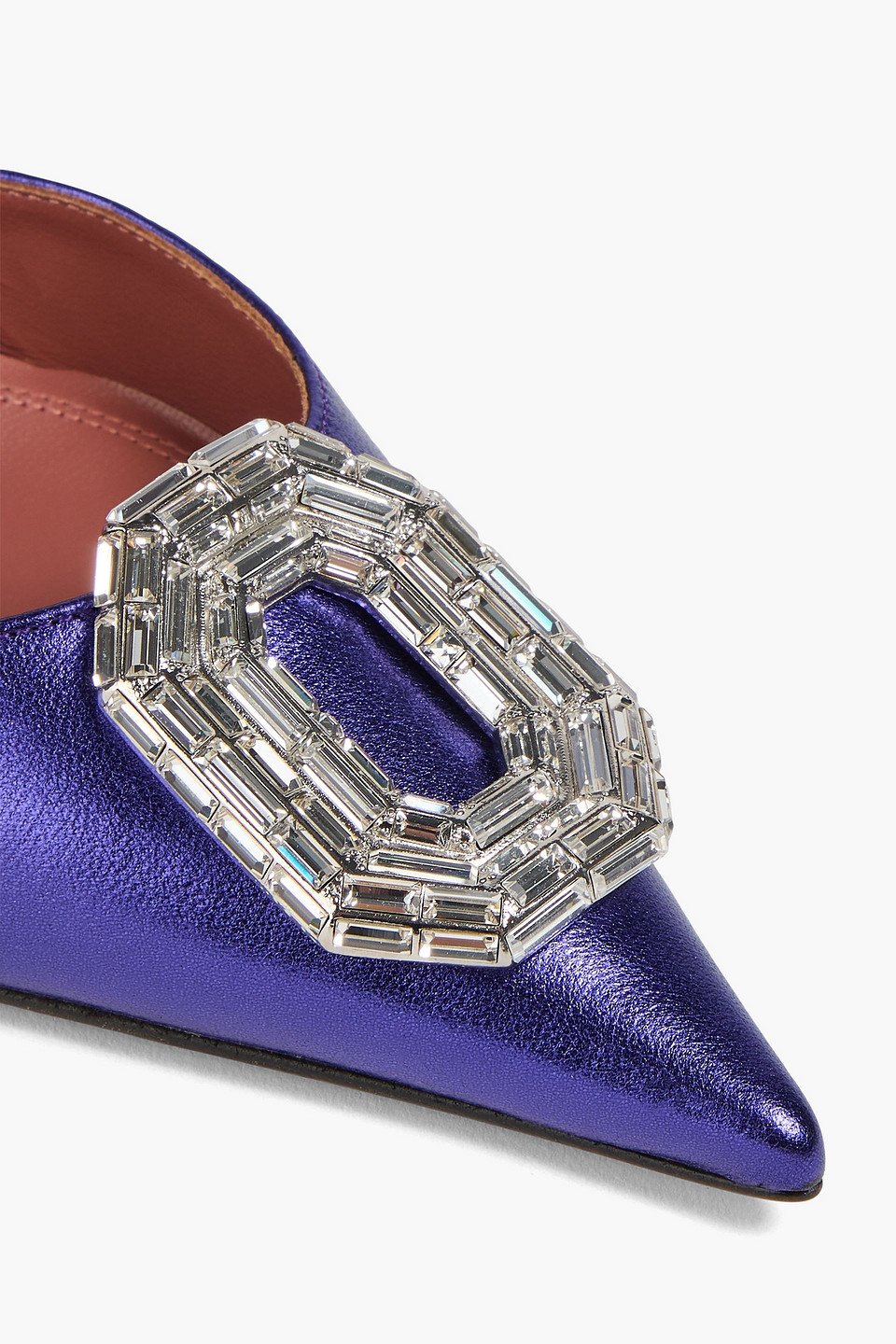 Amina Muaddi Camelia Embellished Metallic Leather Slingback Pumps In Purple
