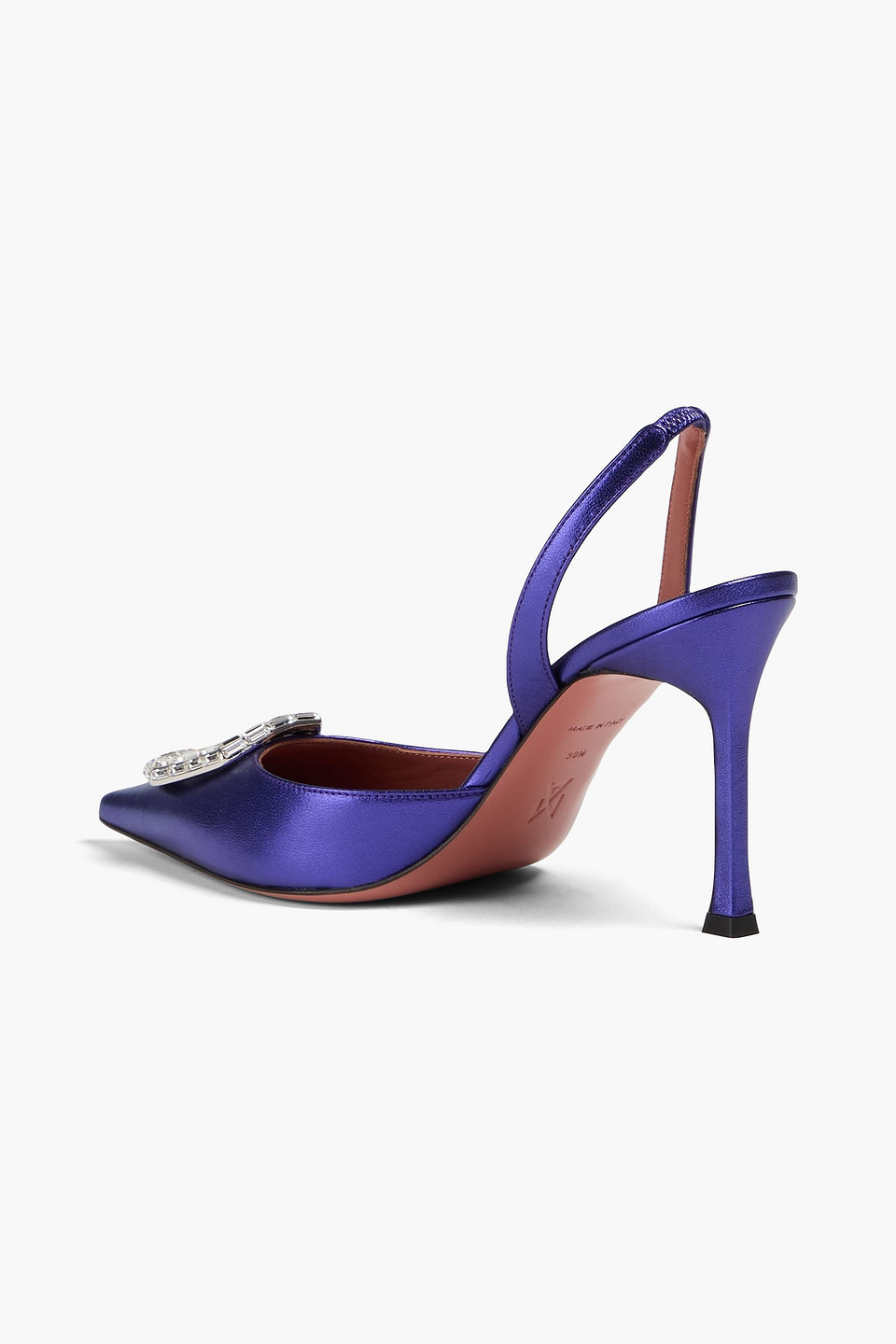 Amina Muaddi Camelia Embellished Metallic Leather Slingback Pumps In Purple
