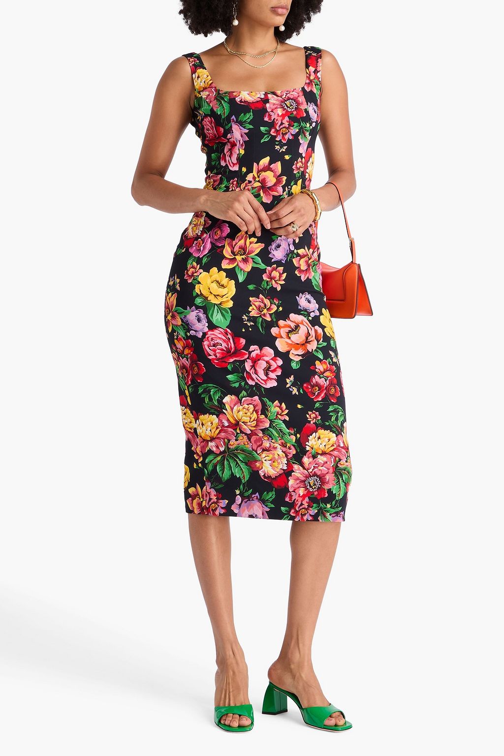 DOLCE&GABBANA فستان متوسط الطول من الكريب بطبعة الأزهار