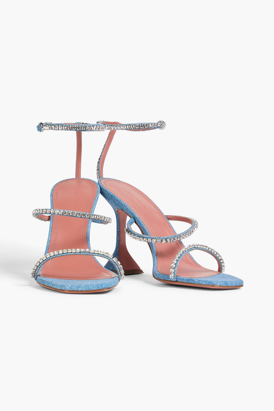 Amina Muaddi Gilda Crystal-embellished Denim Sandals In Multi