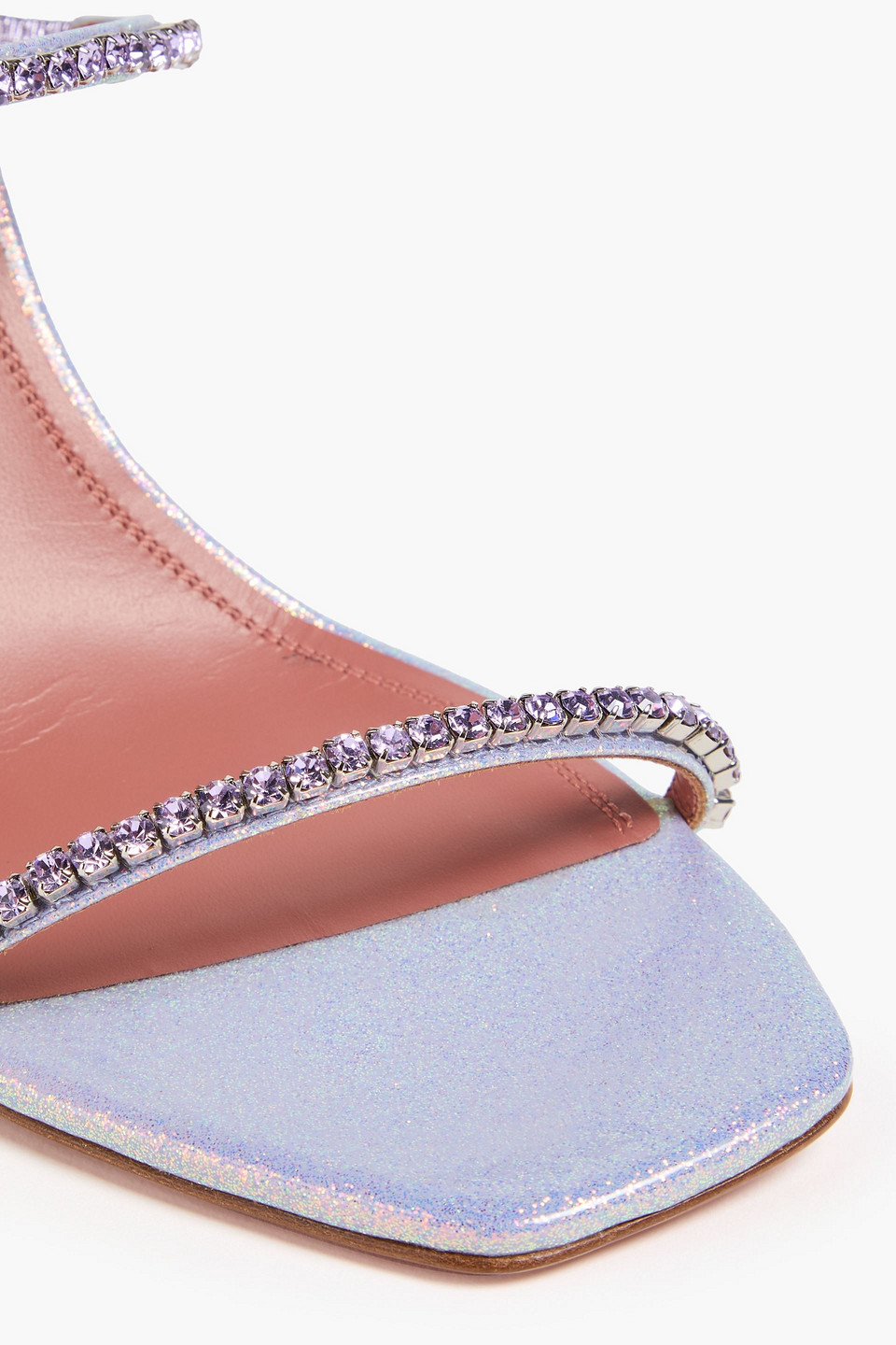 Amina Muaddi Gilda Glittered Woven Mules In Purple