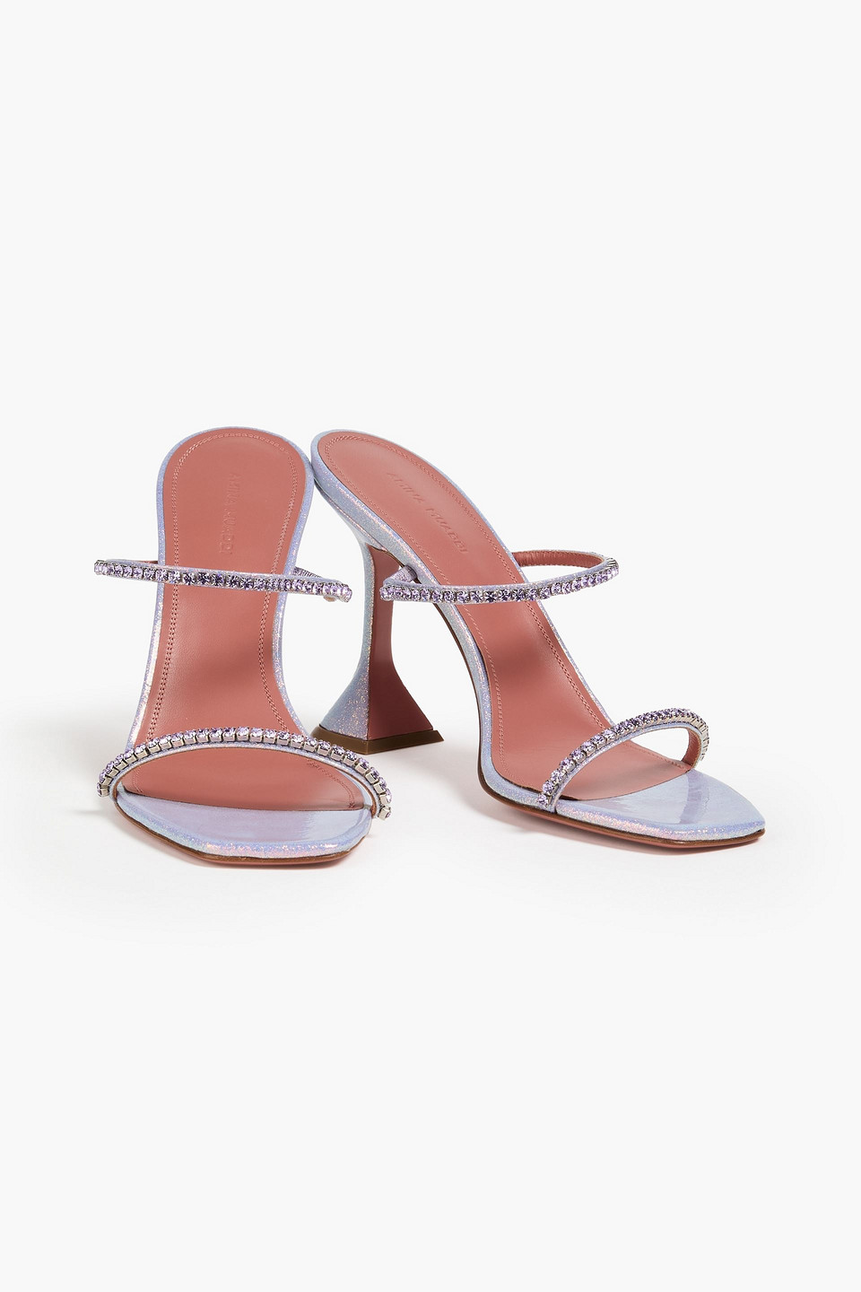 Amina Muaddi Gilda Glittered Woven Mules In Purple