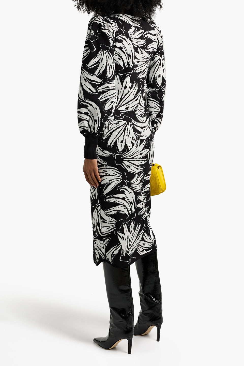 Farm Rio Jacquard-knit Midi Dress In Black