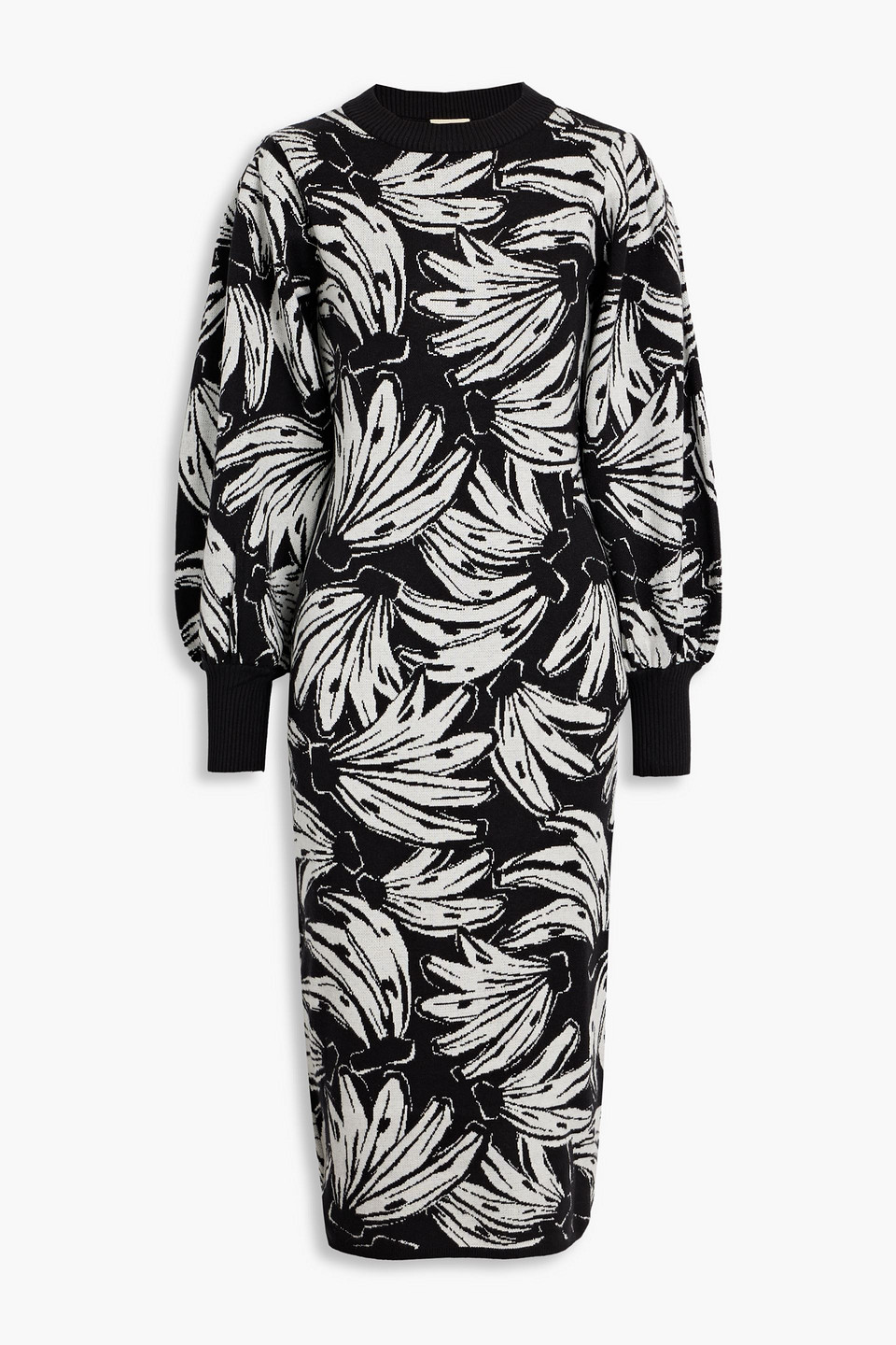 Farm Rio Jacquard-knit Midi Dress In Black