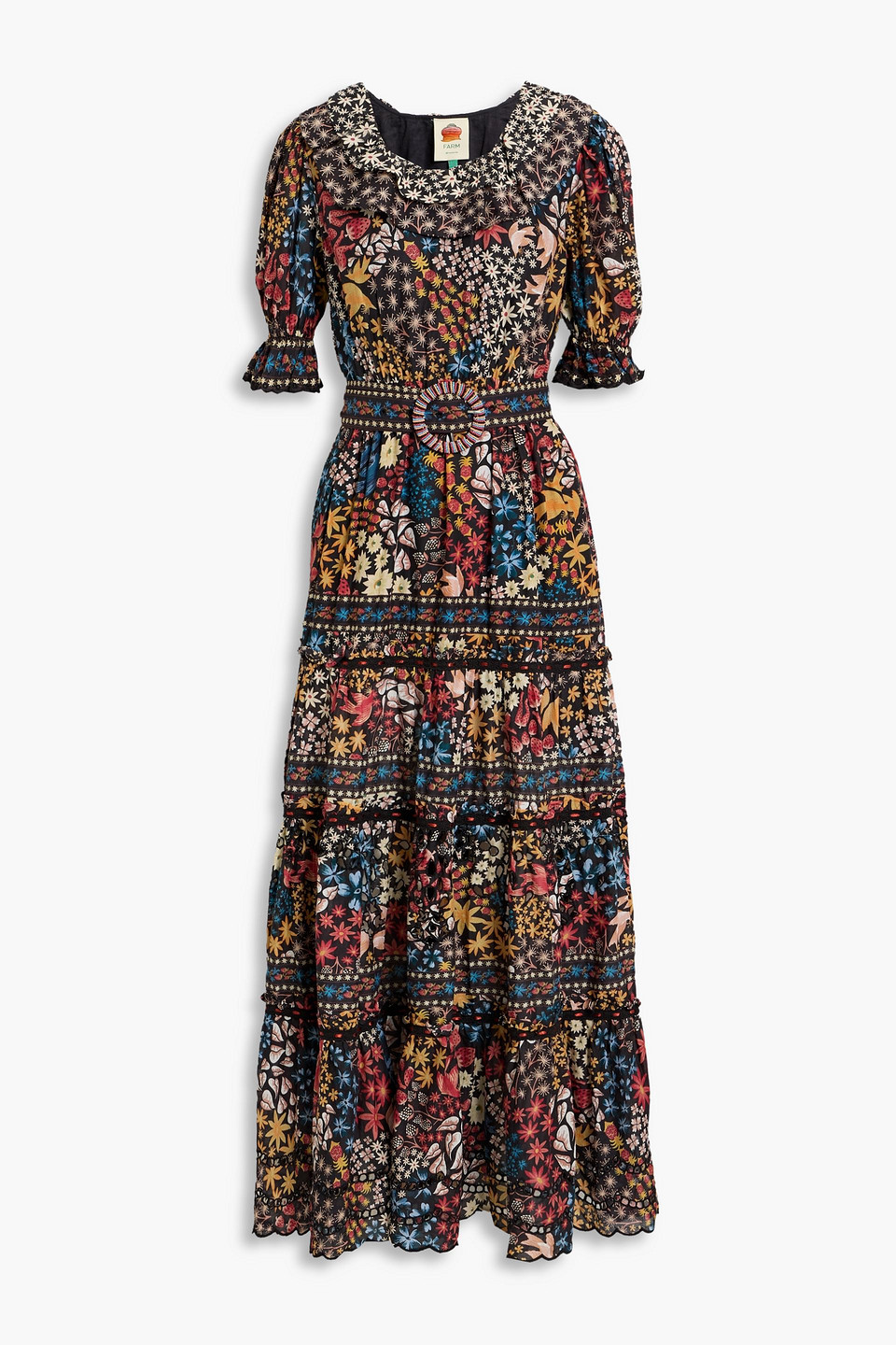 Farm Rio Ruffled Printed Cotton-voile Maxi Dress In Multi