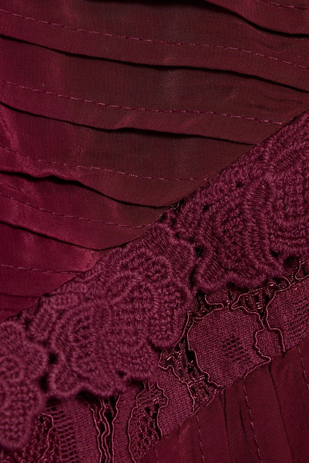 FARM RIO Pintucked crepe de chine and corded lace midi dress