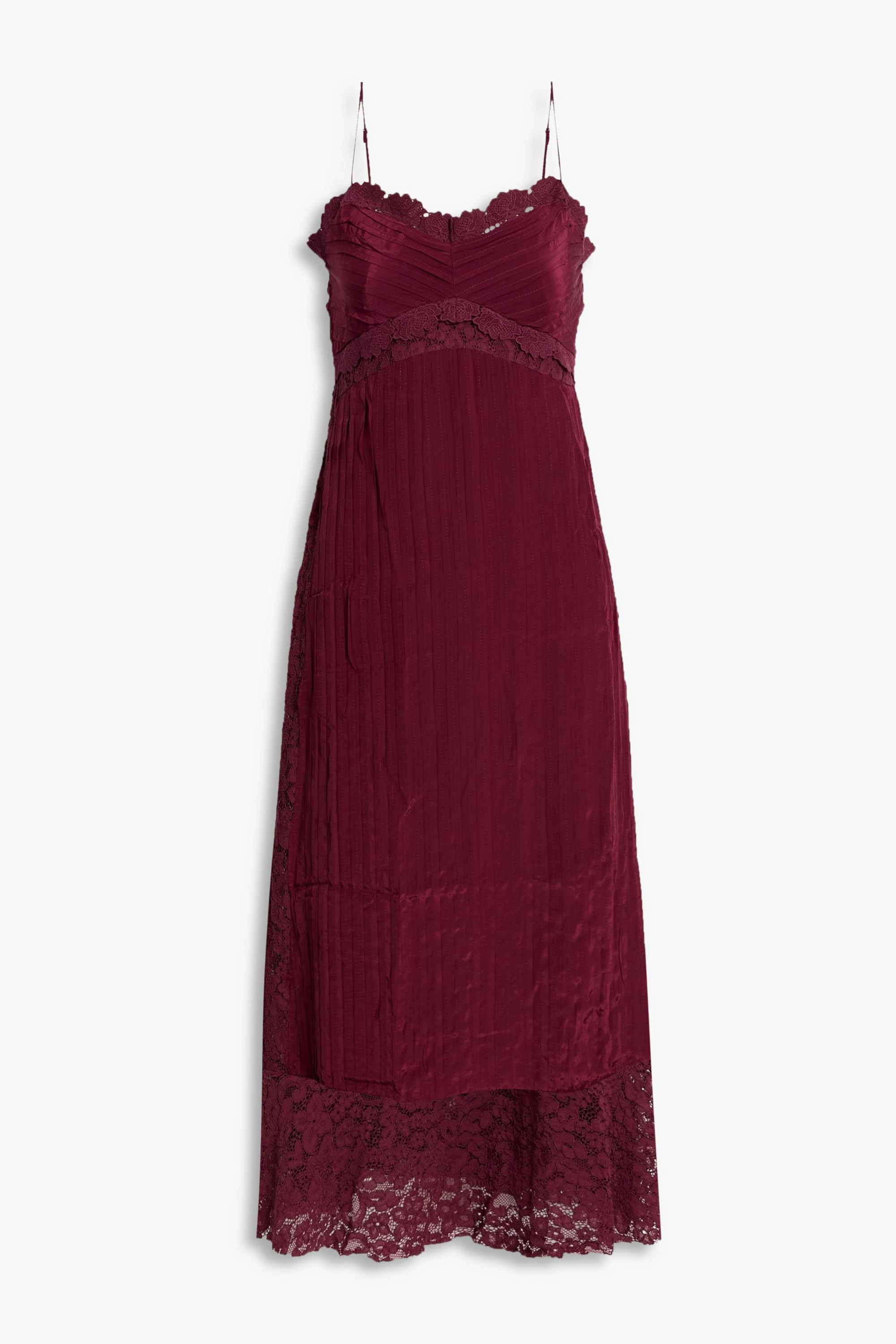 FARM Rio - Pintucked crepe de chine and corded lace midi dress | Plush FARM Rio - Pintucked crepe de chine and corded lace midi dress | Plush