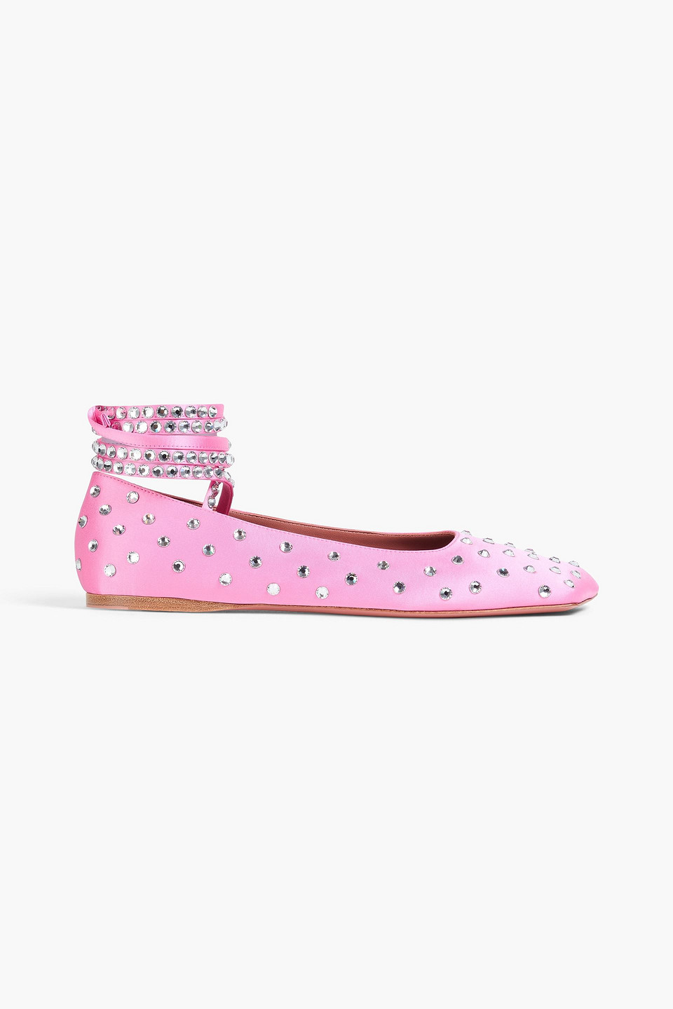 AMINA MUADDI ANE CRYSTAL-EMBELLISHED SATIN BALLET FLATS