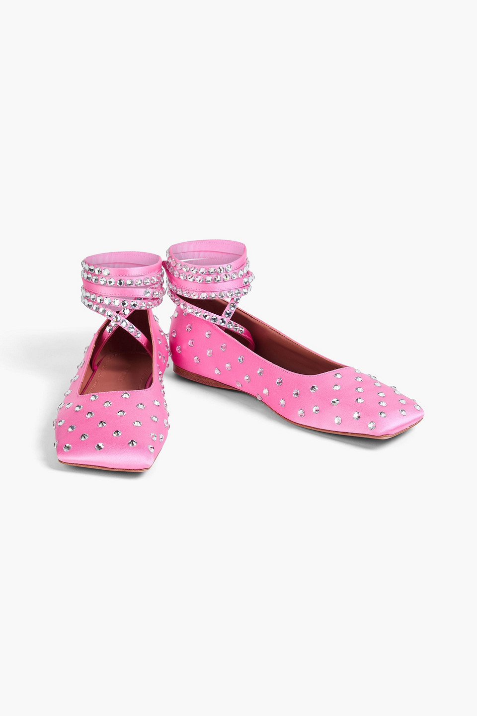 AMINA MUADDI ANE CRYSTAL-EMBELLISHED SATIN BALLET FLATS