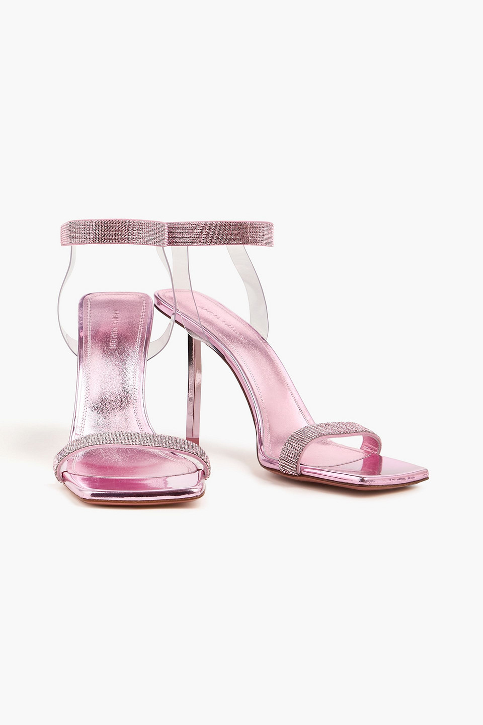 AMINA MUADDI RIH CRYSTAL-EMBELLISHED SUEDE AND PVC SANDALS