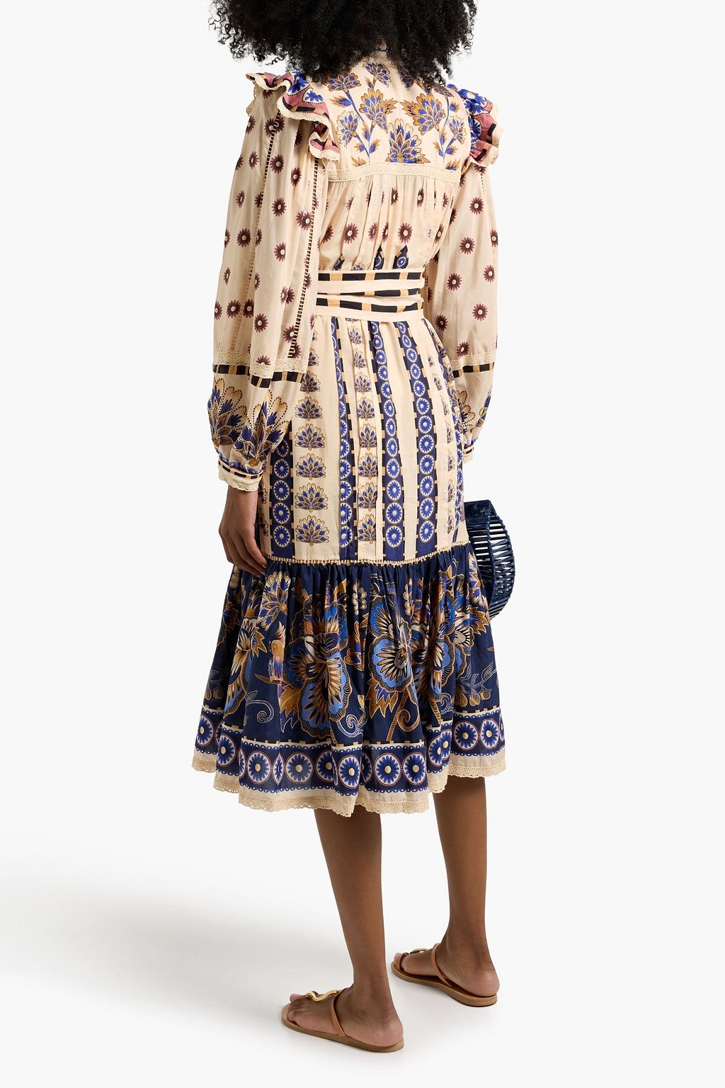 FARM RIO Ruffled floral-print cotton-blend voile midi dress
