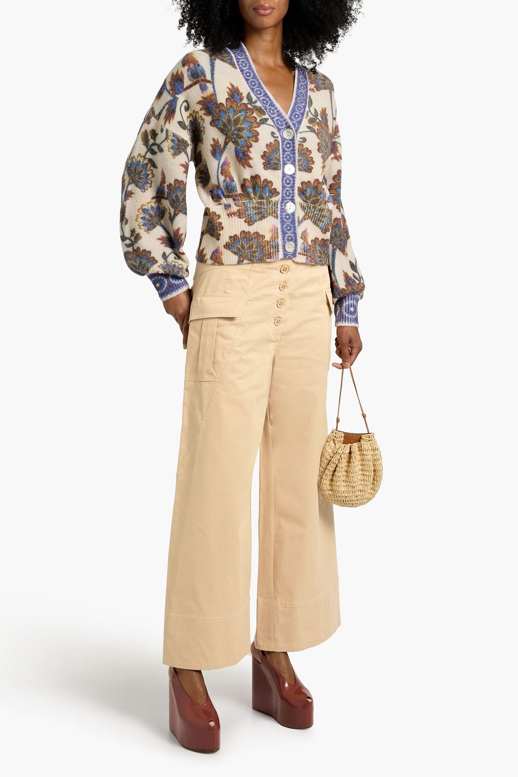 FARM RIO Cotton-twill wide-leg pants