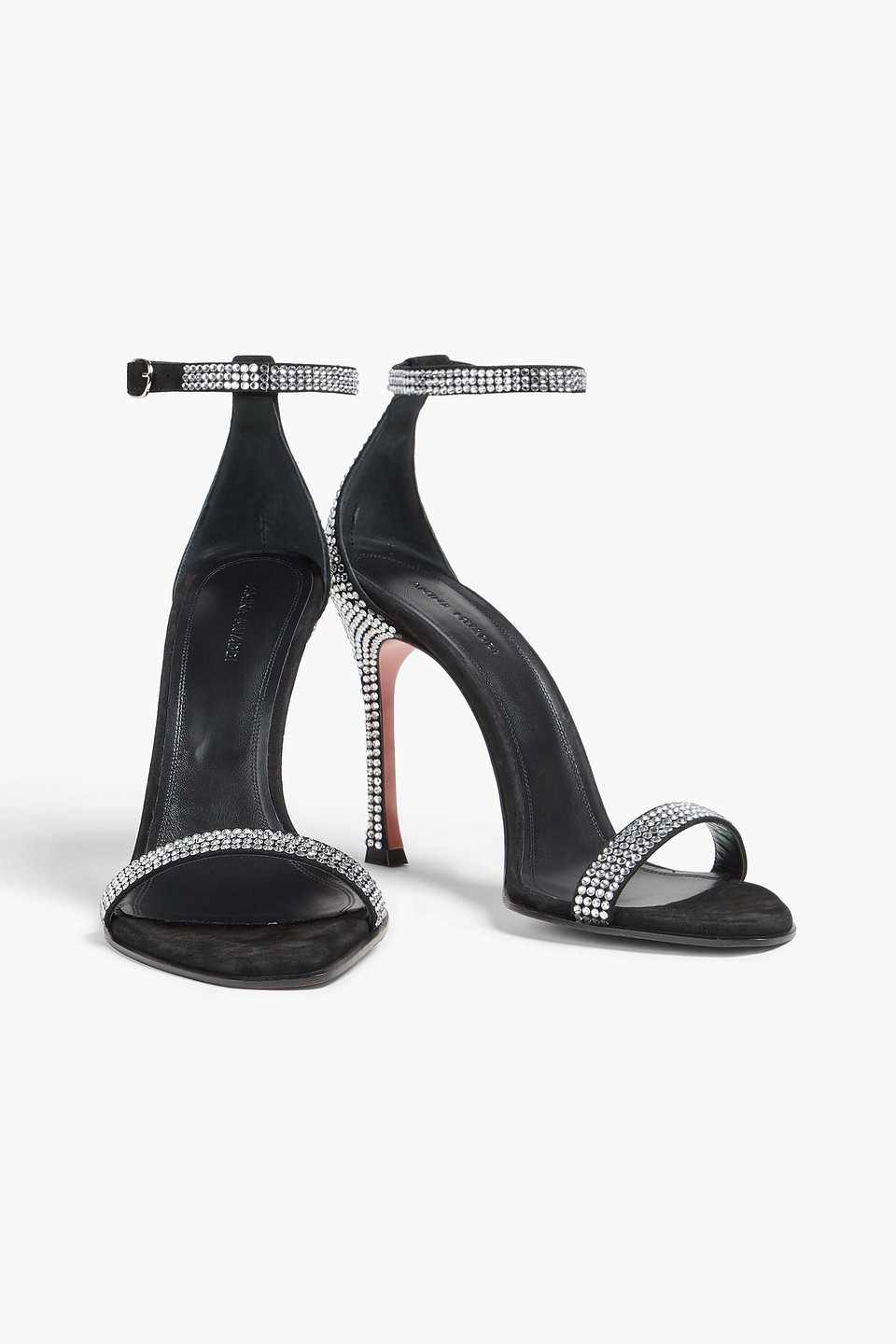 Amina Muaddi Kim Crystal-embellished Suede Sandals In Multi