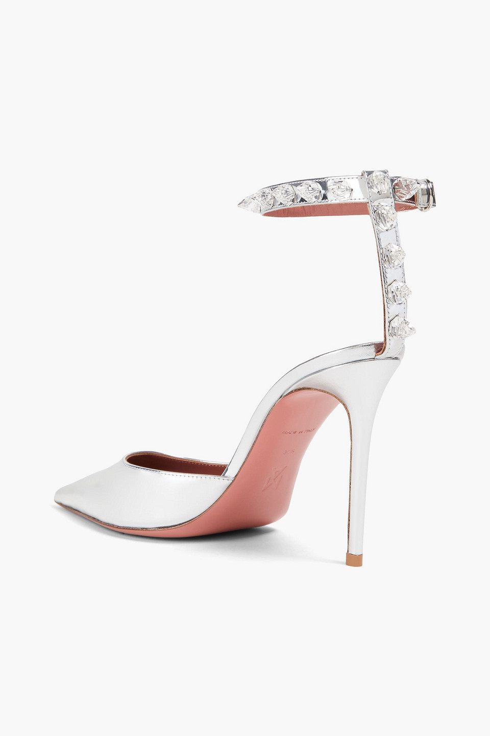 AMINA MUADDI JULIA CRYSTAL-EMBELLISHED MIRRORED-LEATHER PUMPS