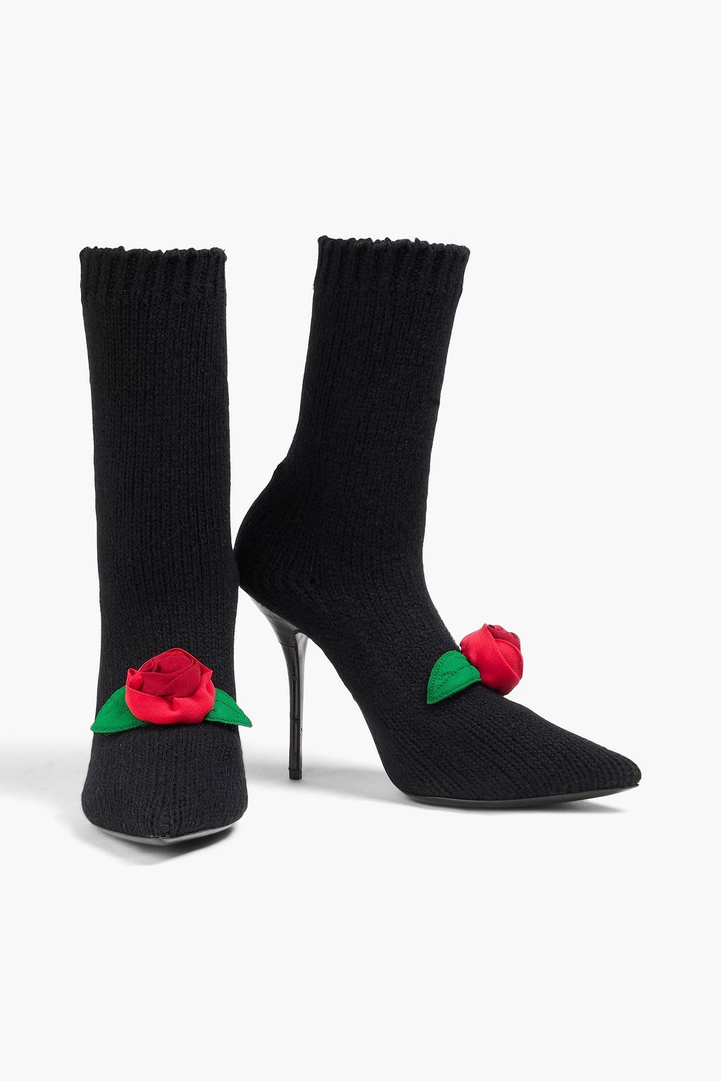 DOLCE&GABBANA Floral-appliquéd knitted sock boots
