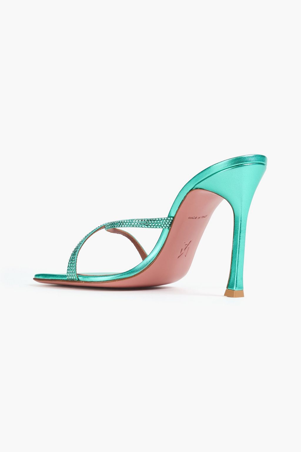 AMINA MUADDI Adriana crystal-embellished metallic-leather mules