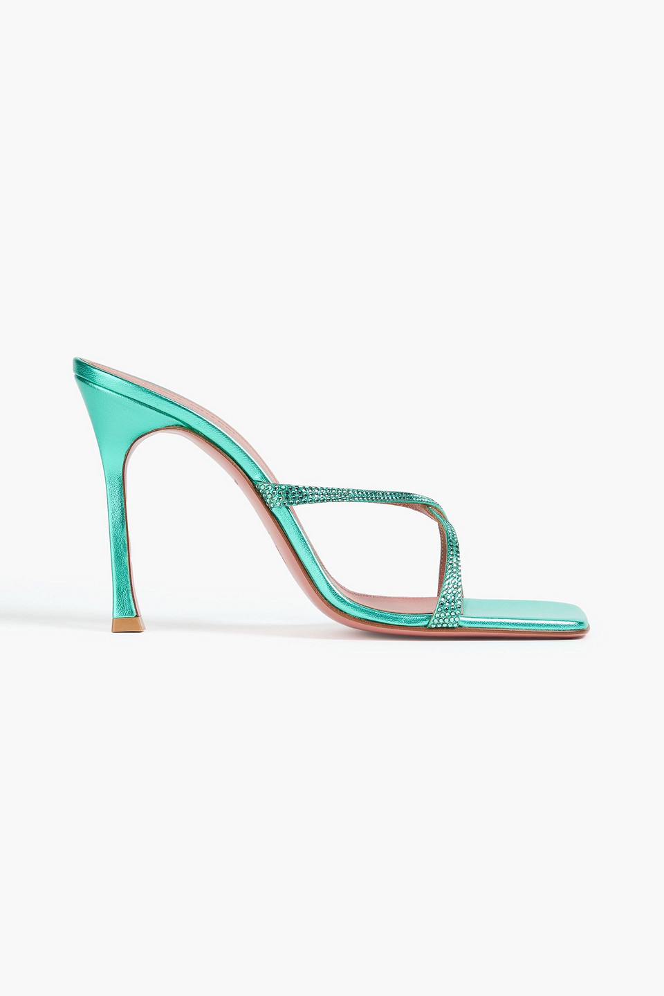 amina muaddi - adriana crystal-embellished metallic leather mules - green - eu 36