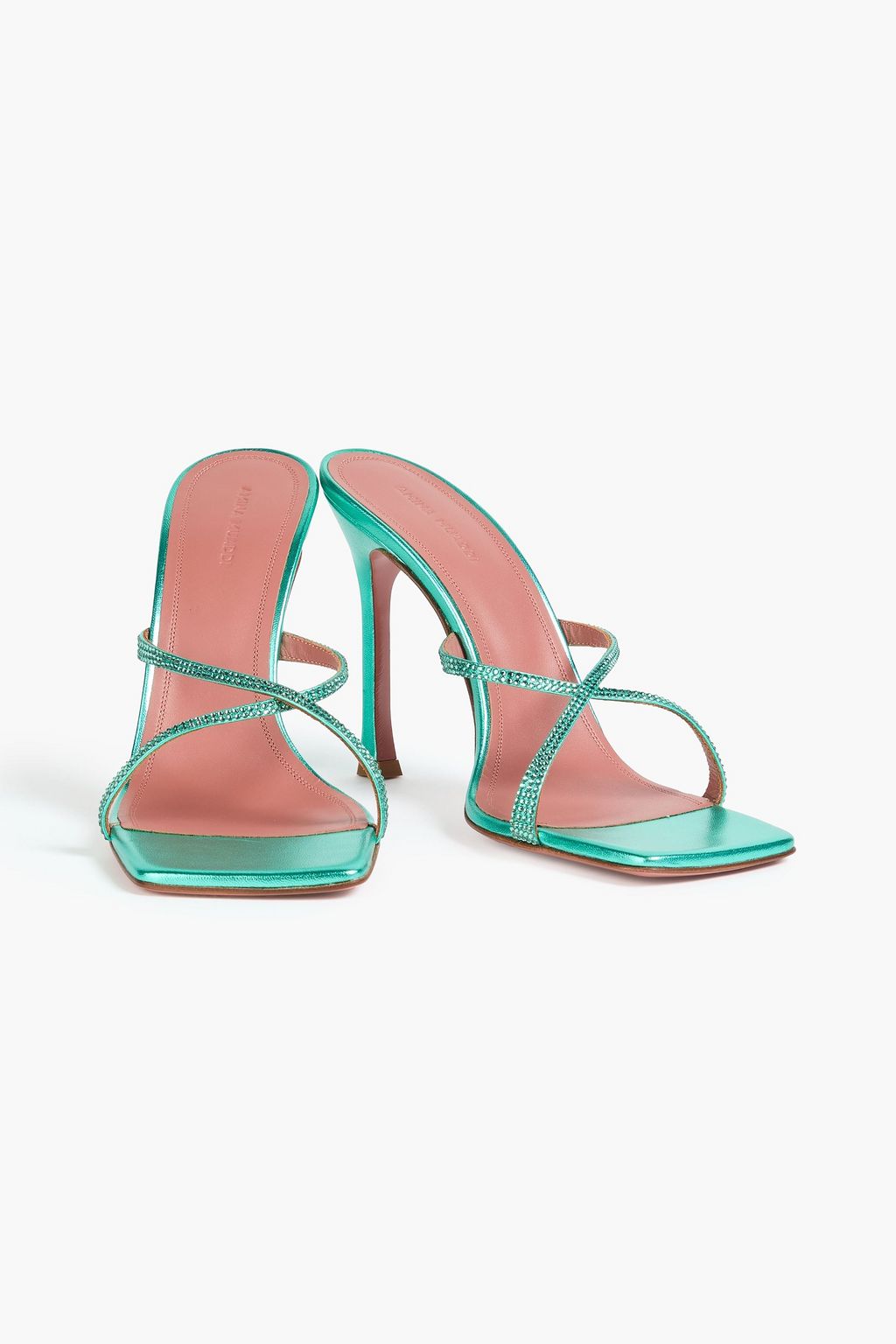 AMINA MUADDI Adriana crystal-embellished metallic-leather mules
