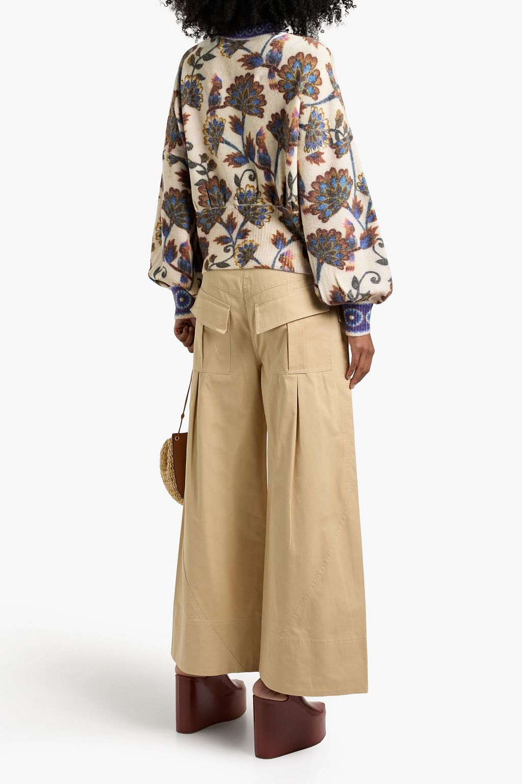FARM RIO Floral-print brushed knitted cardigan