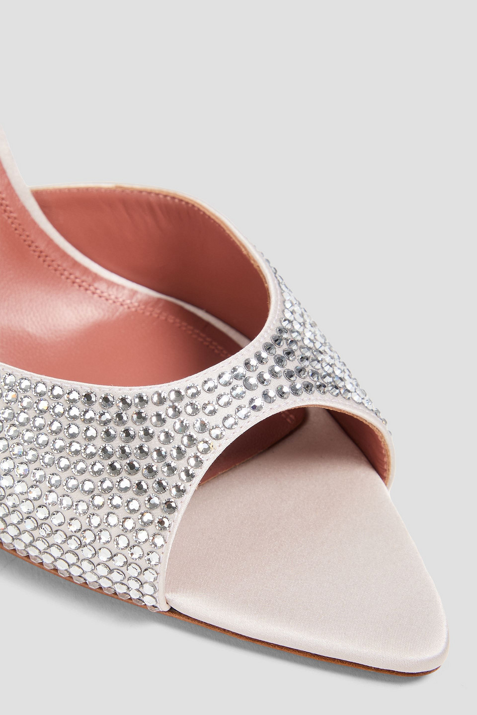 Amina Muaddi Caroline Crystal-embellished Satin Mules In Gray