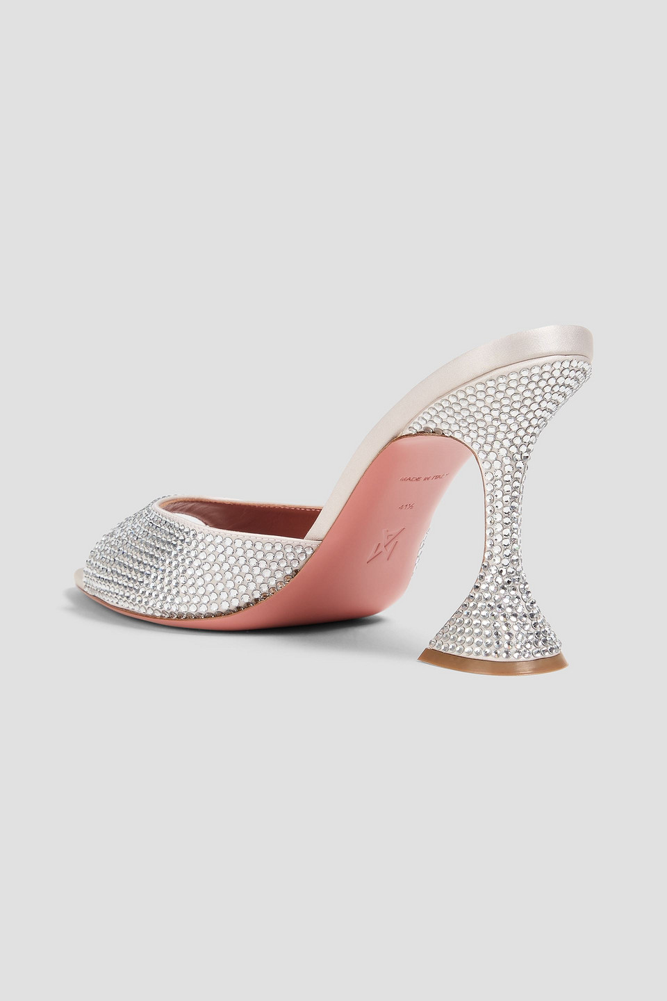 Amina Muaddi Caroline Crystal-embellished Satin Mules In Gray
