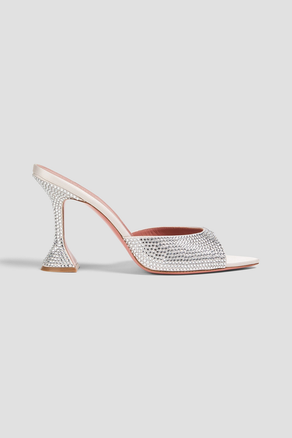 Amina Muaddi Caroline Crystal-embellished Satin Mules In Gray