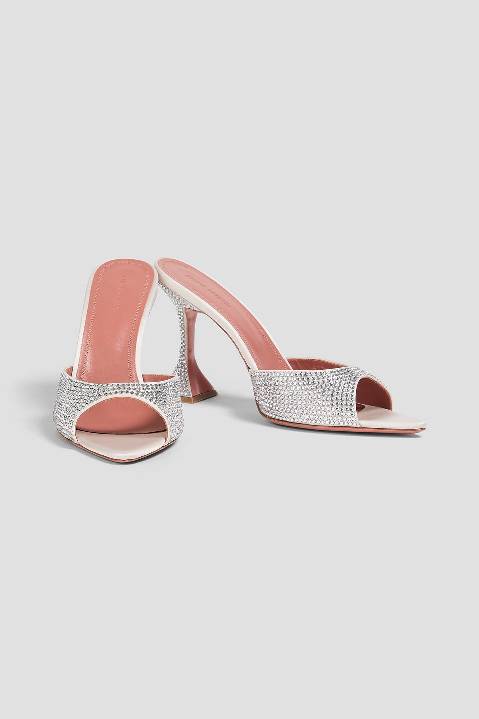 Amina Muaddi Caroline Crystal-embellished Satin Mules In Gray