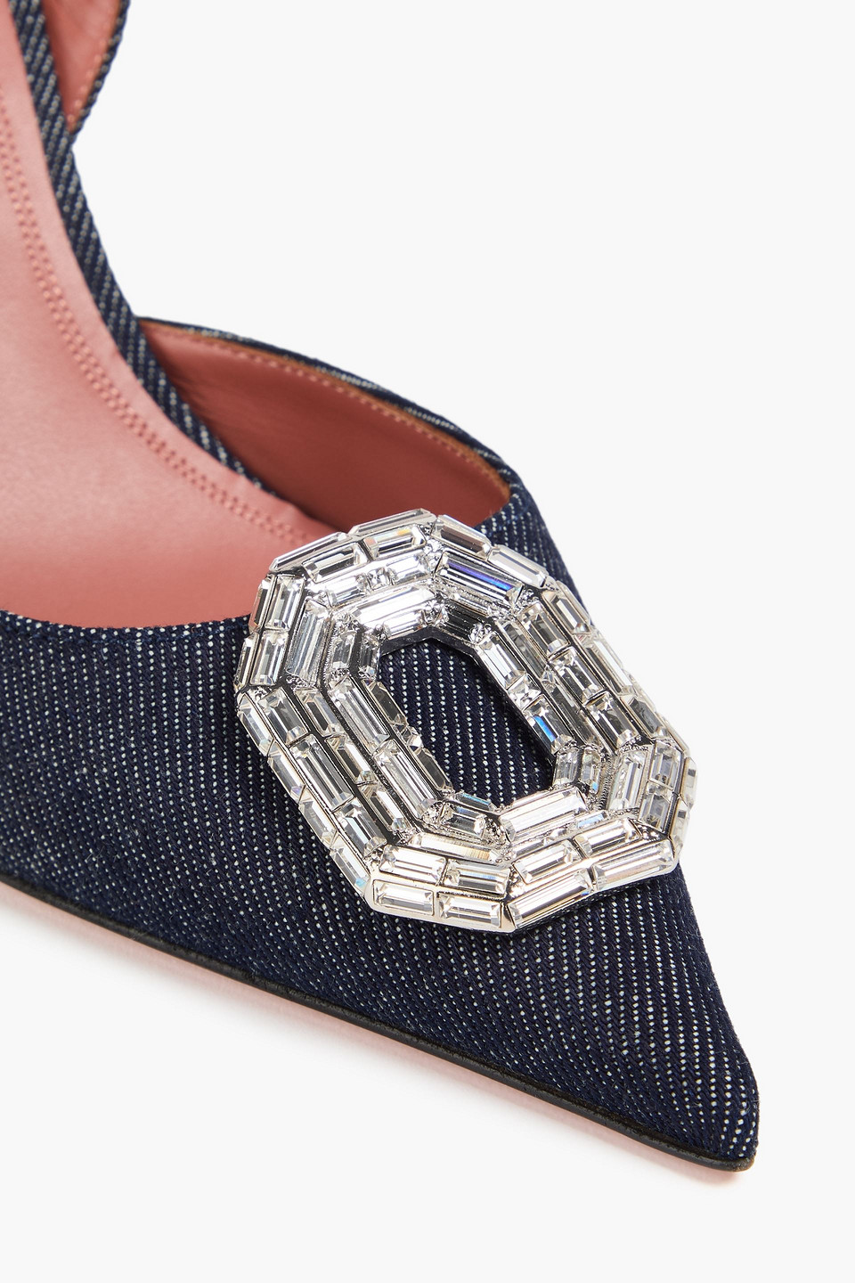 Amina Muaddi Camelia Crystal-embellished Denim Slingback Pumps In Blue