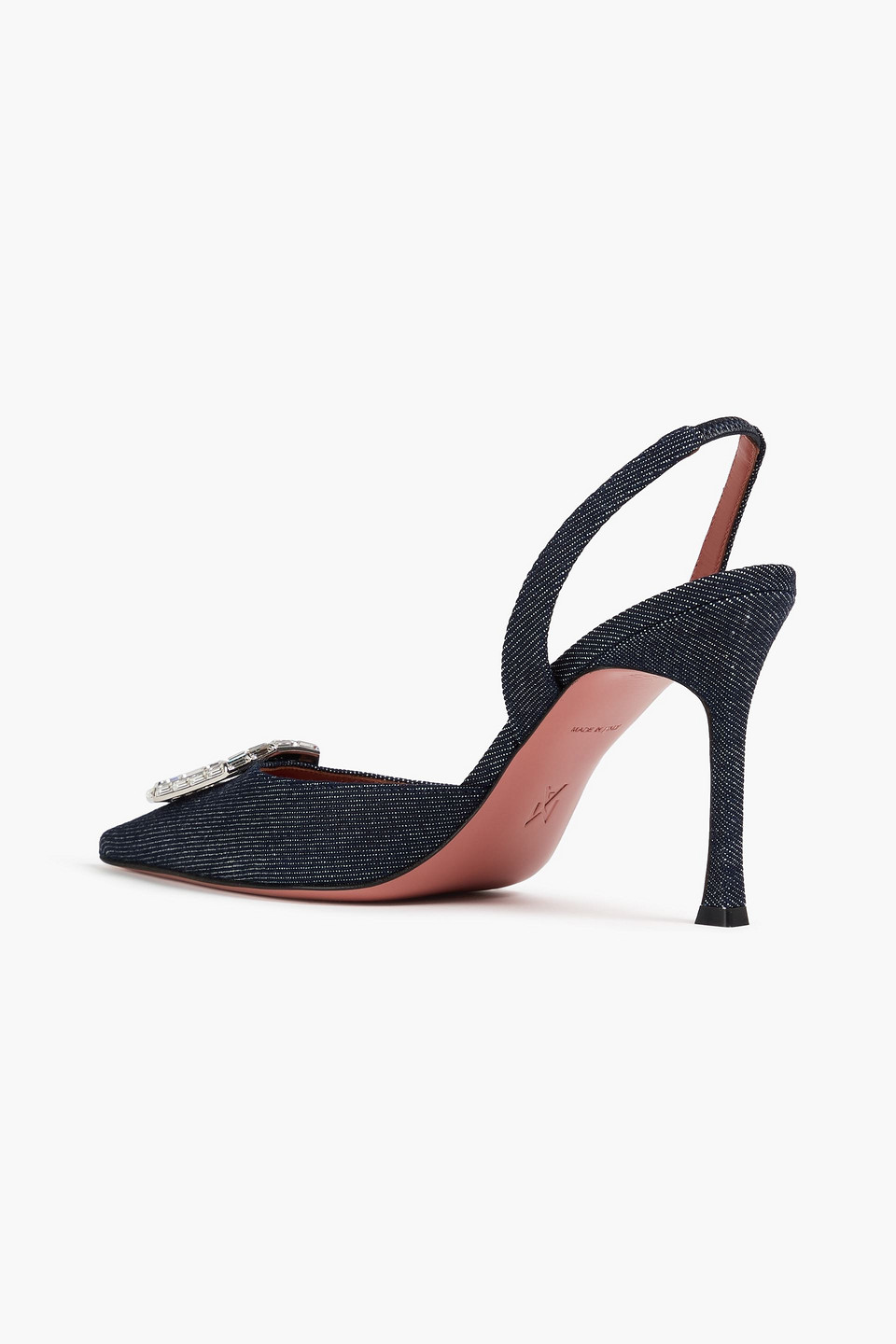 Amina Muaddi Camelia Crystal-embellished Denim Slingback Pumps In Blue