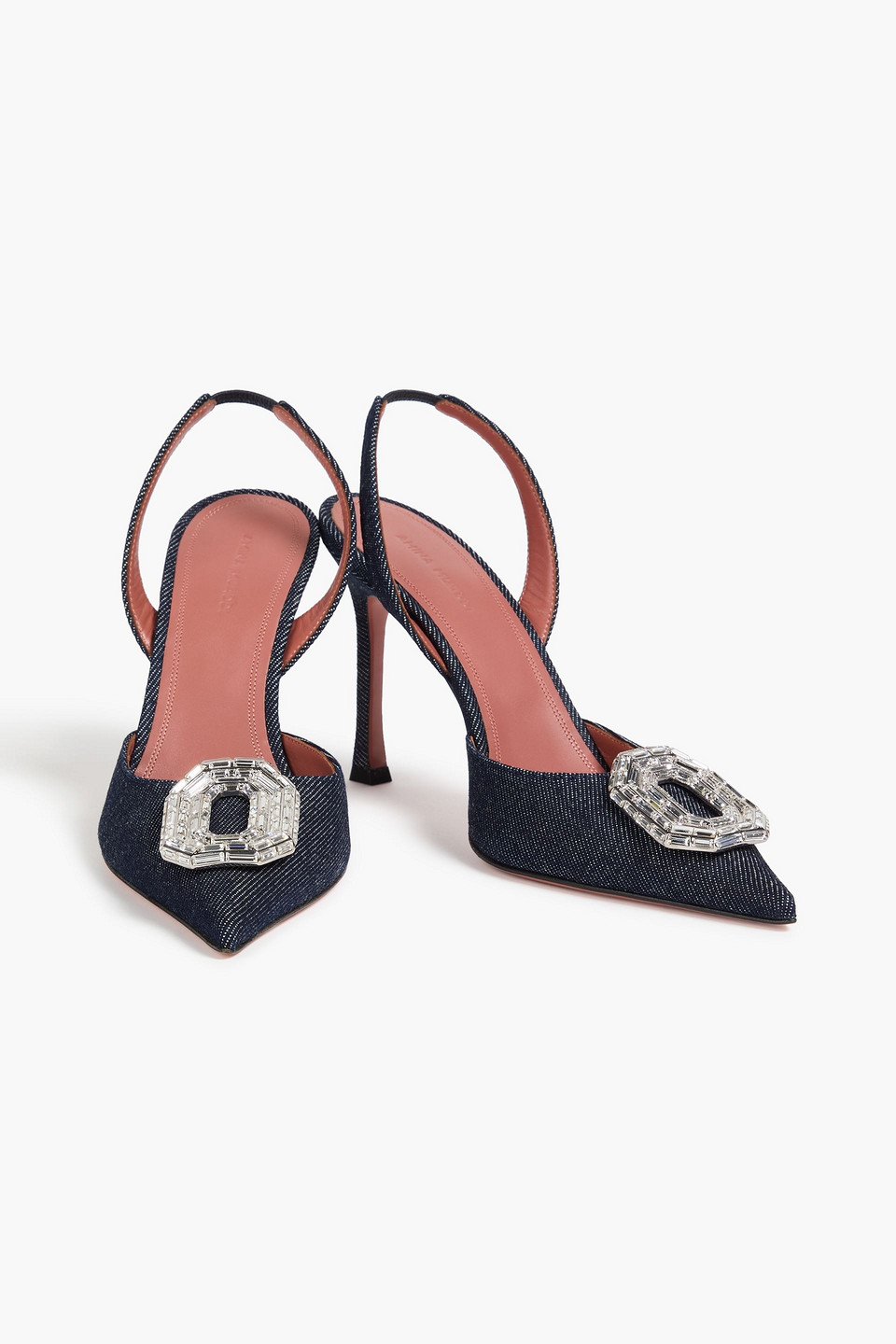 Amina Muaddi Camelia Crystal-embellished Denim Slingback Pumps In Blue