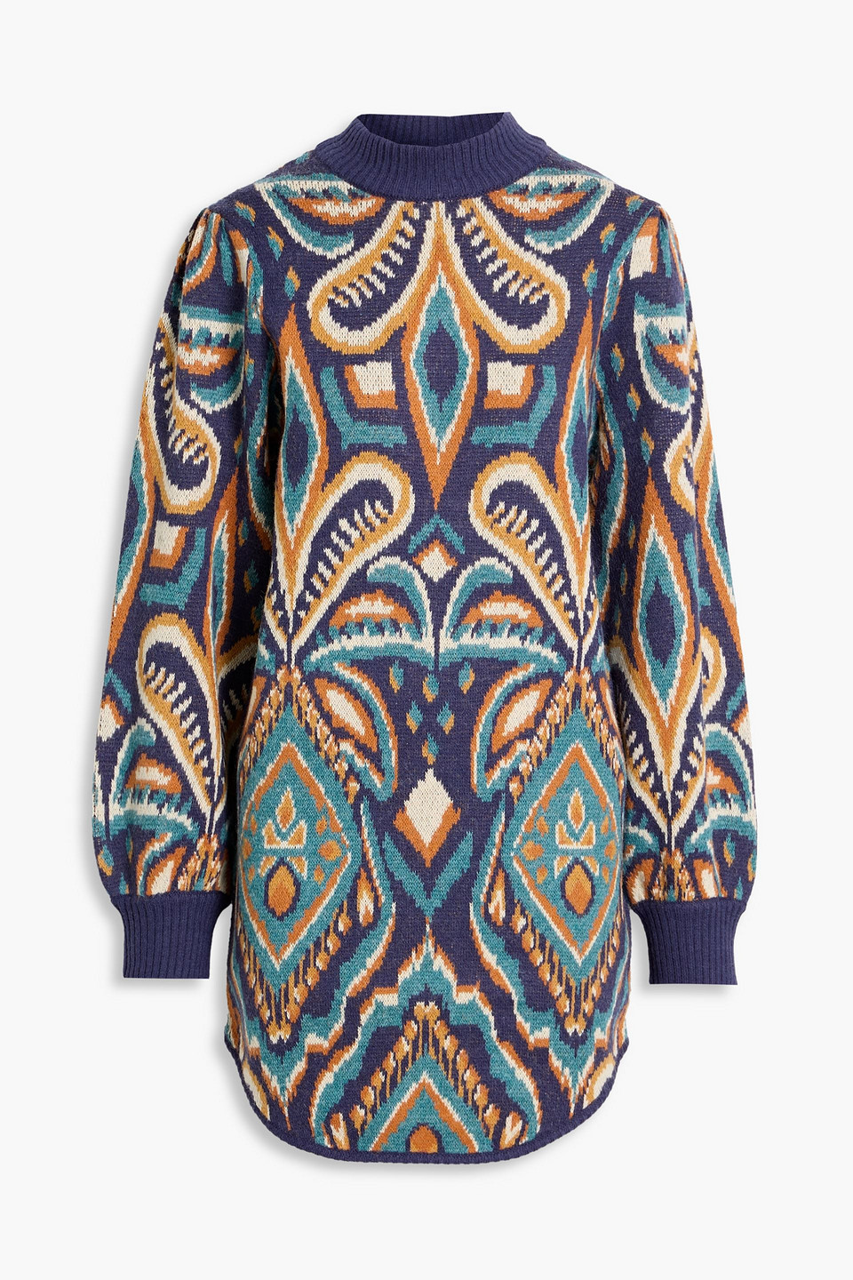 Farm Rio Blue Pineapple Ikat Sweater Dress In Multi