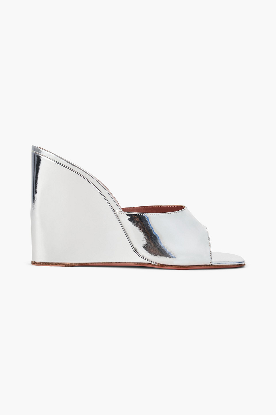 Amina Muaddi Lupita Mirrored-leather Wedge Mules In Silver