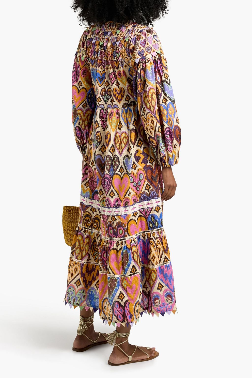 FARM RIO Printed fil coupé cotton midi dress