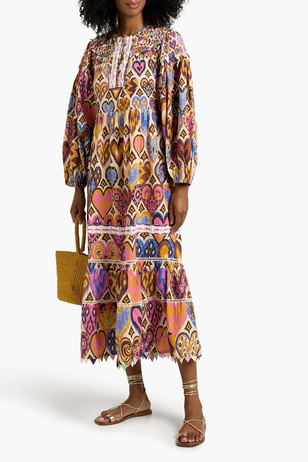 FARM RIO Printed fil coupé cotton midi dress